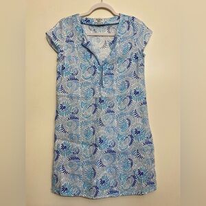 Blue Spiral dress Cover-Up Tunic 100% linen